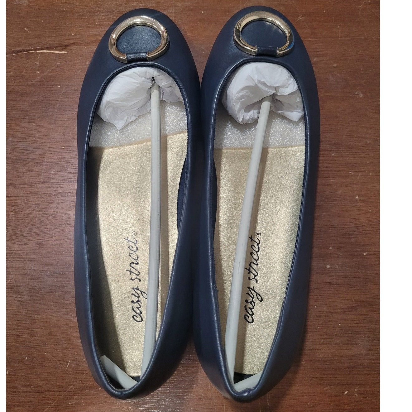 Easy Street Dia Ballet Flats – Navy Faux Leather, Women’s 6.5, Slip-On Comfort