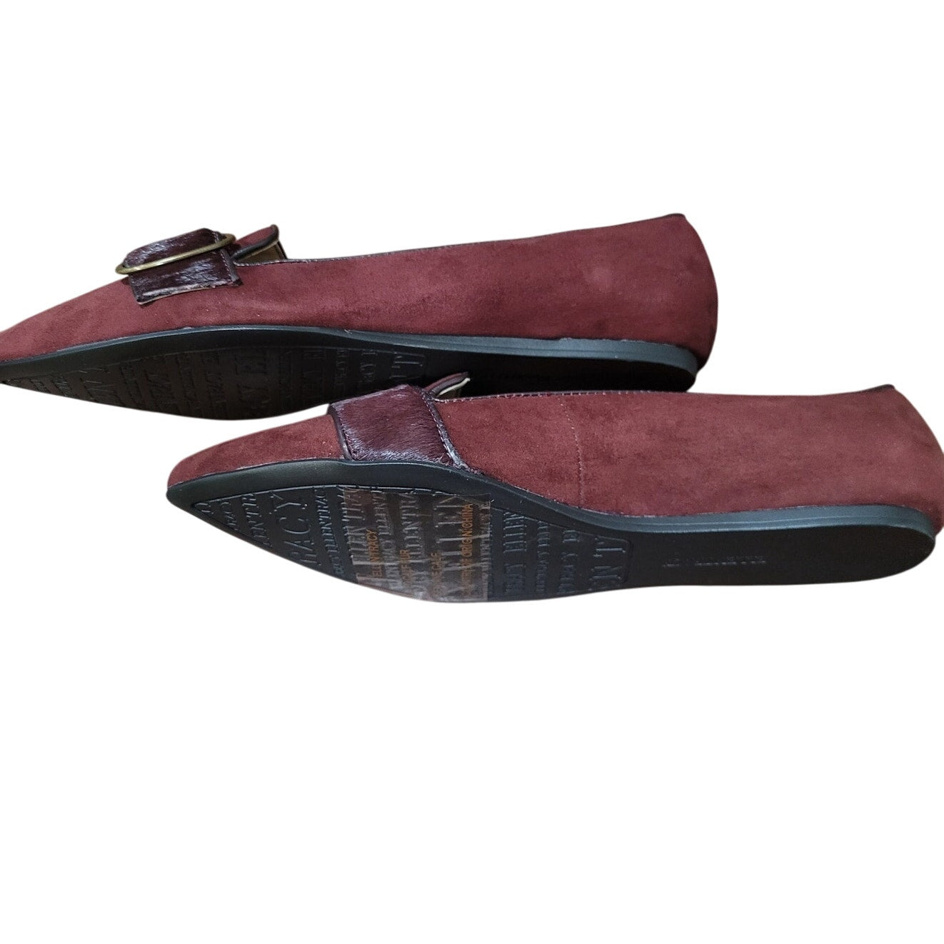 Ellen Tracy Women’s Burgundy Pointed-Toe Flat – ET-FIG, Buckle Detail, Size 8