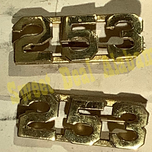 Early/Mid 1900s Brass C-Clasp "253" Collar Devices 3/8"H Hat / Lapel Pins Set