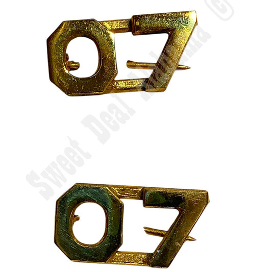 WWI Era Numeric "07", Brass Military C-Clasp Hat / Lapel / Collar Pins Set 3/8"H