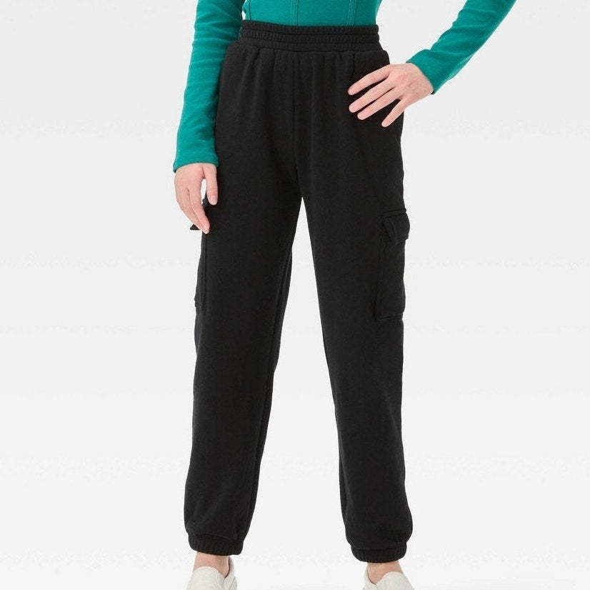Art Class Girls' Fleece Cargo Jogger Pants – Black – XXL (16/18)