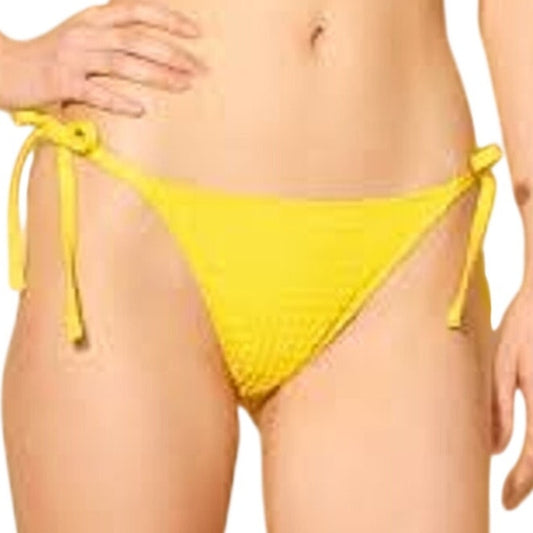 Peddney Yellow Ribbed Side Tie Bikini Bottoms Women’s Medium (US 4-6)