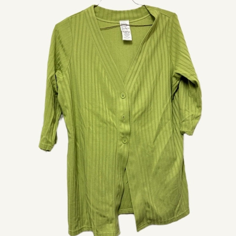 VTG Roaman's Green Ribbed Knit 3PC M Set - Cardigan, Tank & Elastic Waist Pants