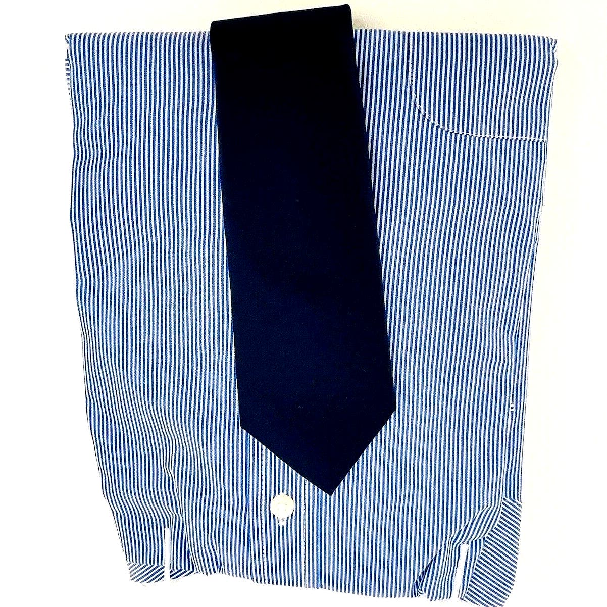 Boys Long Sleeve Dress Shirt & Tie Blue Striped Navy, XS, 37-50 Lbs. 24" Chest