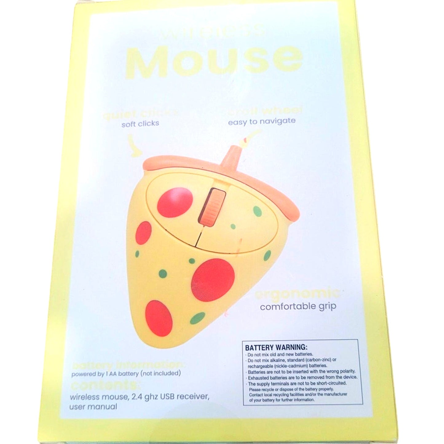 Vivitar 'Pizza' Novelty Wireless Computer Mouse – Yellow – Optical Scroll