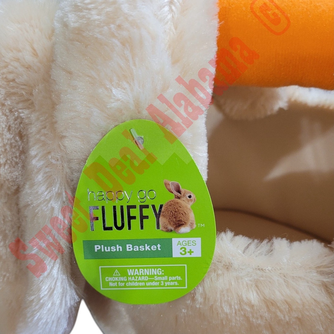 Happy Go Fluffy Plush Bunny Easter Basket with Carrot Handle 12"L x 8"H