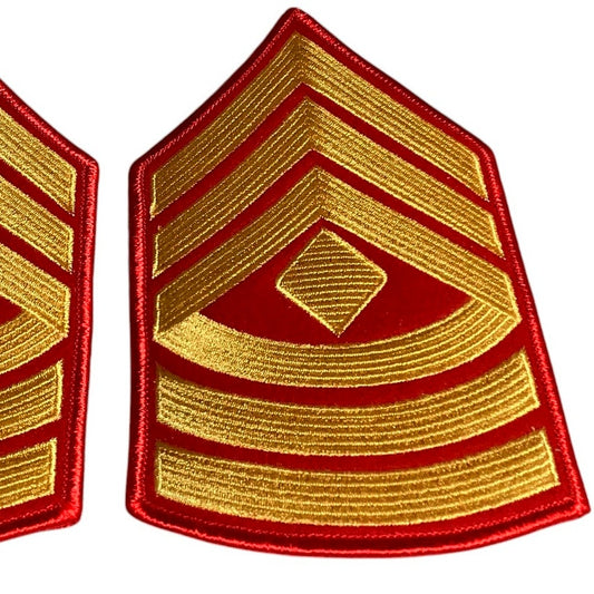 1 Set- USMC First Sergeant E-8 Gold on Red Embroidered Chevrons, Male