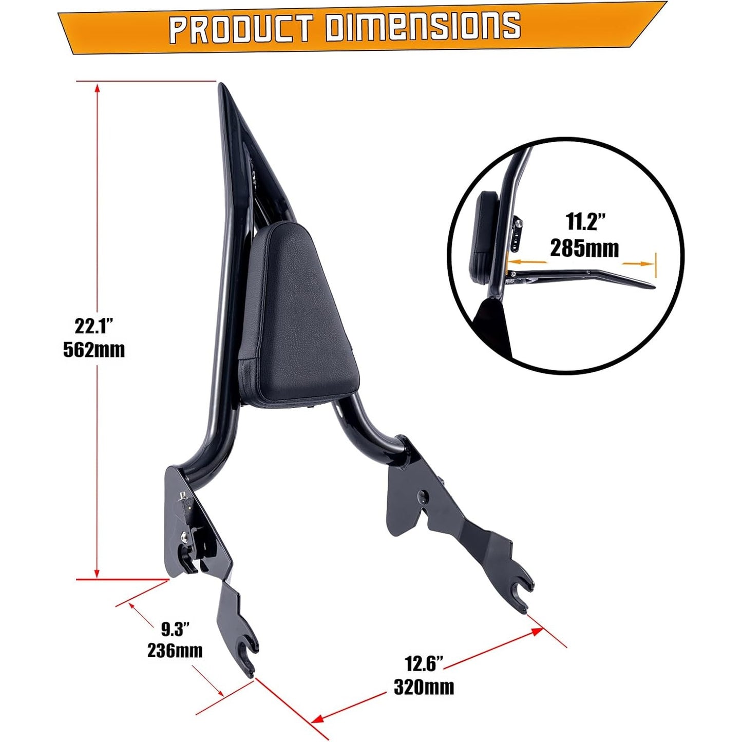 Sissy Bar Passenger Backrest, Fits Harley Touring Road King, Street/Road/Electra Glides (2009–2023)