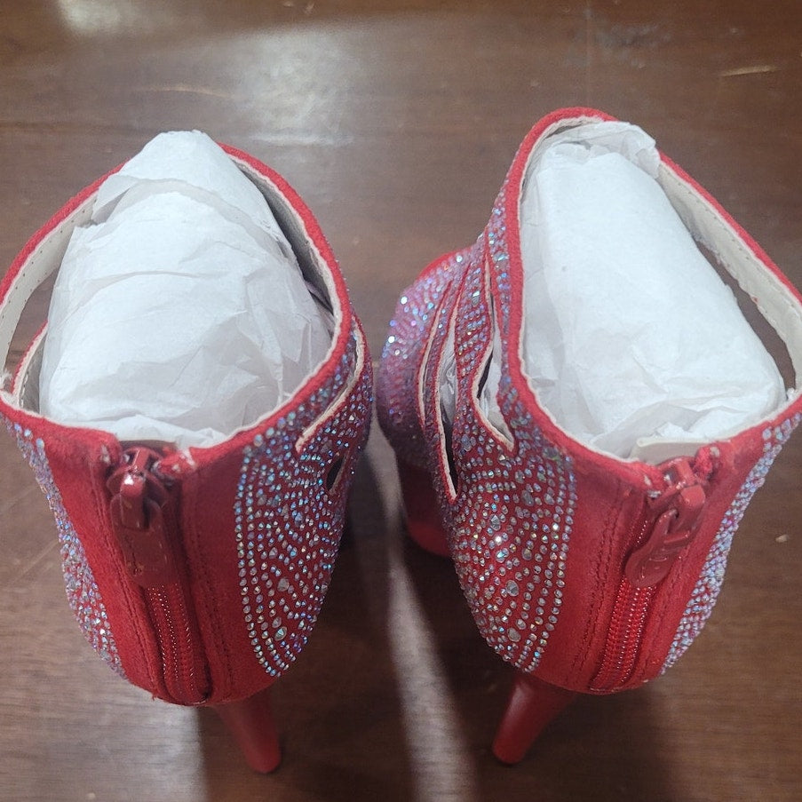Ellie Shoes Red Ankle Boots w/ Rhinestones, 709-WENDY Size 7, Platform Stiletto