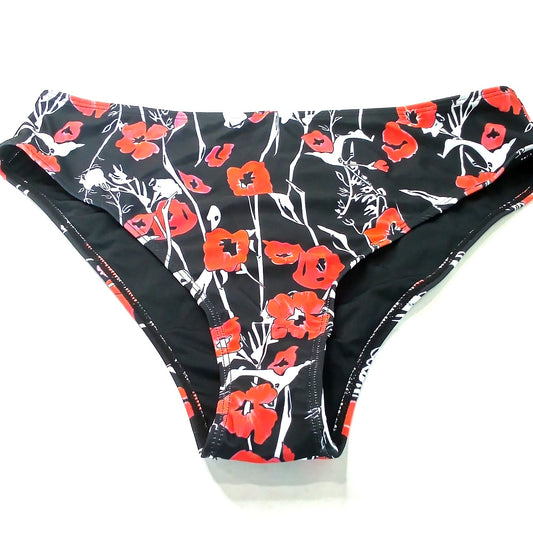Peddney High‑Waist Bikini Bottoms Black Red Floral Women’s Swim Size Large