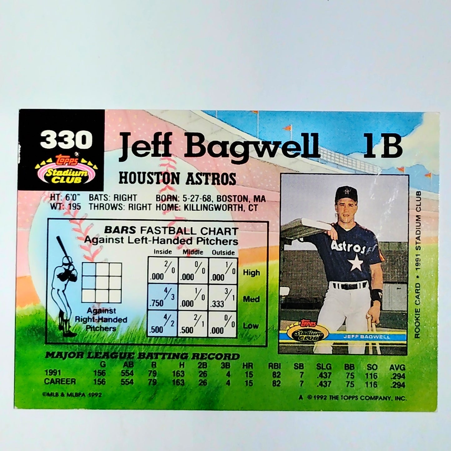 1992 Stadium Club #330 Jeff Bagwell Houston Astros First Baseman - VG/EX