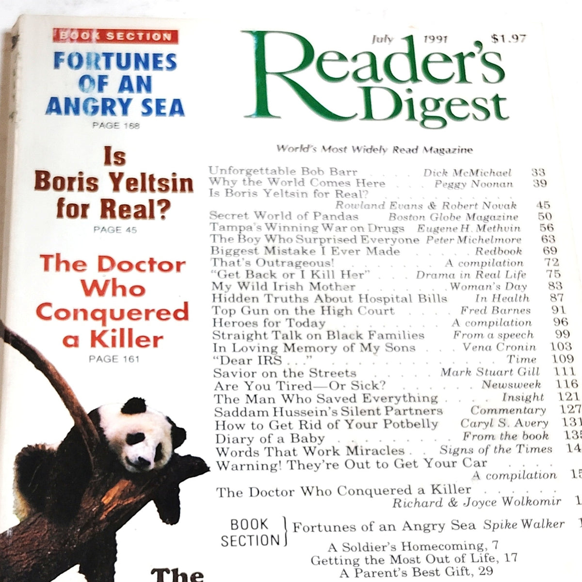 Reader's Digest Magazine July 1991 Vintage Back Issue - Panda Cover