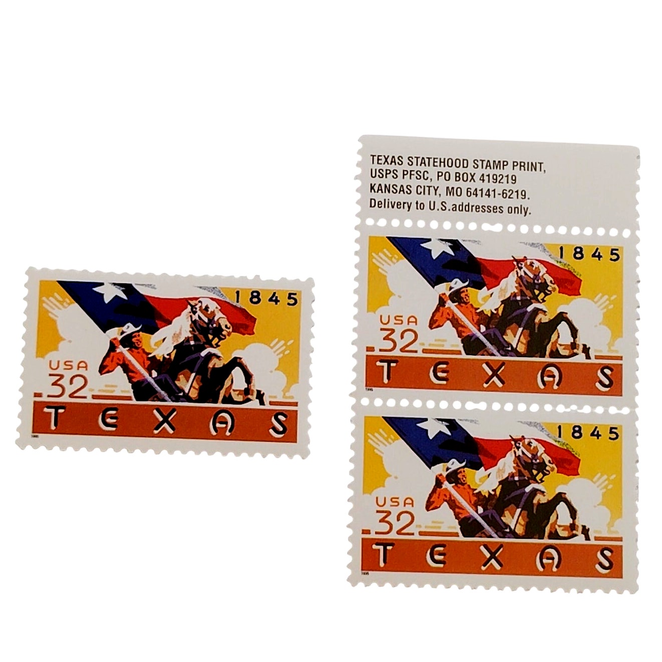 Set of 3 – 1995 USA 32¢ Texas Statehood MNH Scott 2968 with Selvage