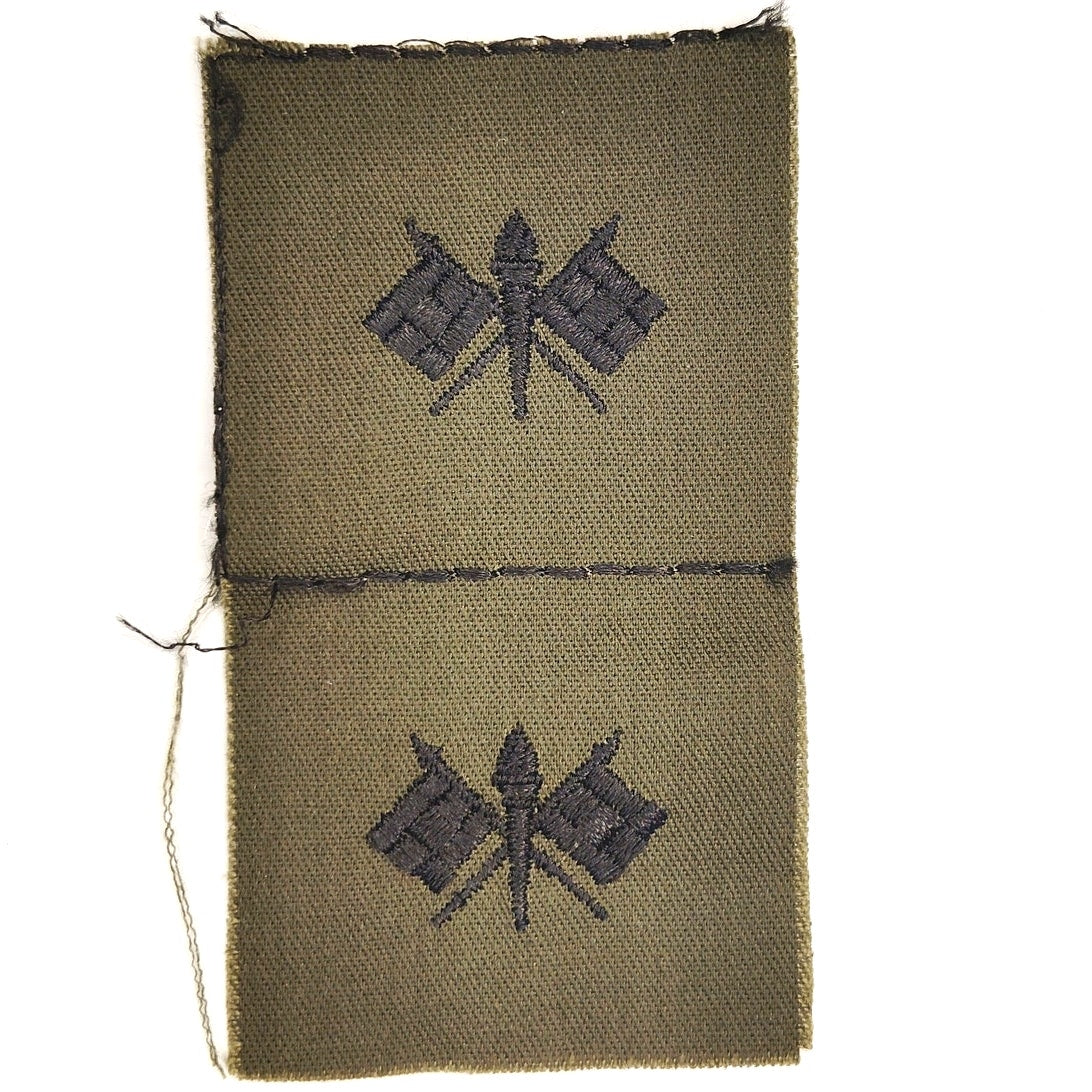Army Signal Corps Subdued Patch Pair Black on ODG Twill – Sew‑On 4‑1/4" × 2‑1/4"