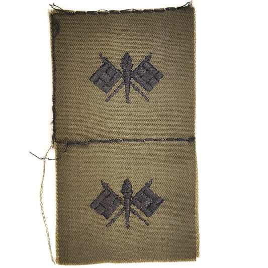 Army Signal Corps Subdued Patch Pair Black on ODG Twill – Sew‑On 4‑1/4" × 2‑1/4"
