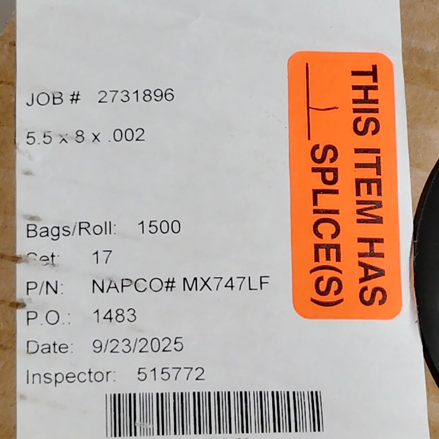 Napco MX747LF Clear EZ Bags - 1 Roll 1500 Count - 5.5 x 8 in .002 - FG4092106