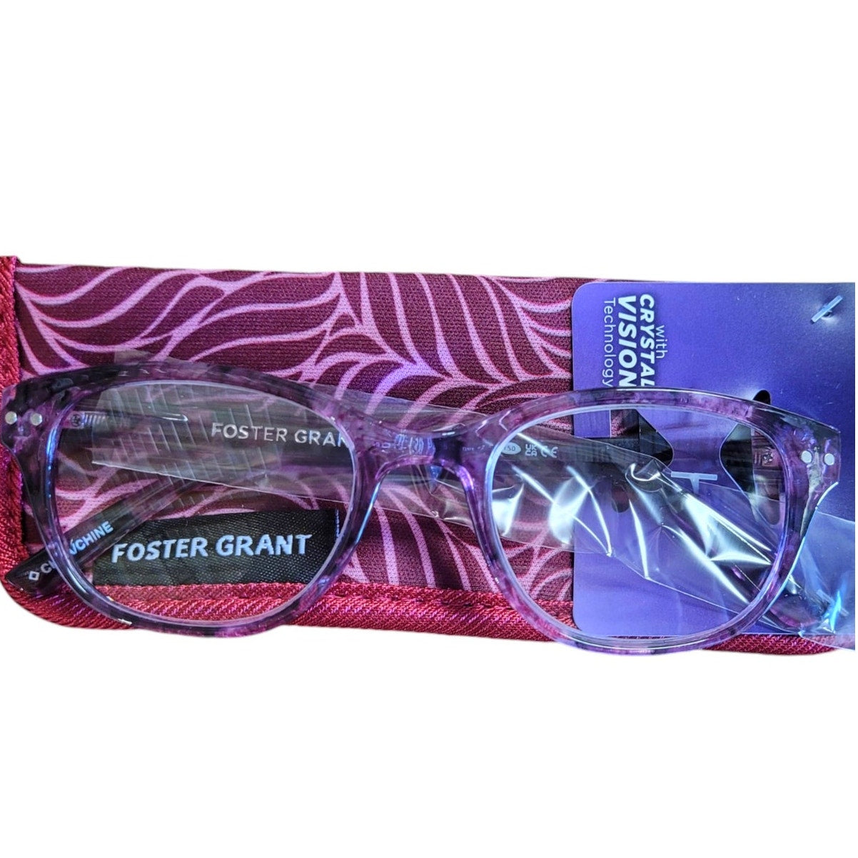 Foster Grant Crystal Vision Clear Pink Ombre Reading Glasses with Case, +2.50
