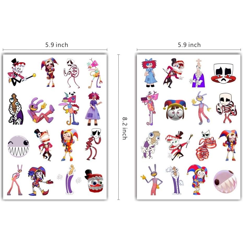 Amazing Digital Circus Temporary Tattoos – 8 Sheets Party Favors for Kids – NIP