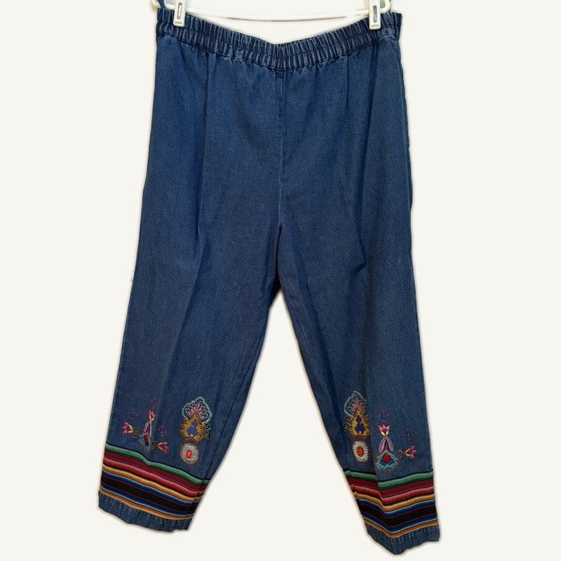 Bedford Fair Lifestyles Women's L Denim Aztec Embroidered 3PC Set Blue Pink