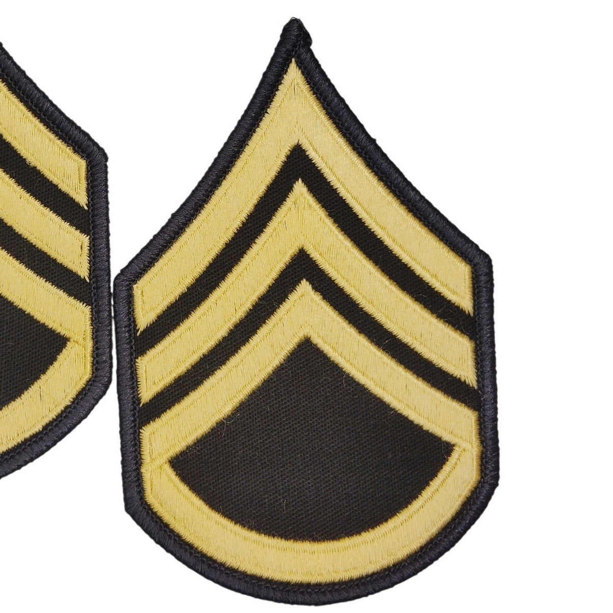US Army Staff Sergeant SSG E‑6 Gold on Black Rank Chevrons 4‑3/4" × 3‑1/8" Pair