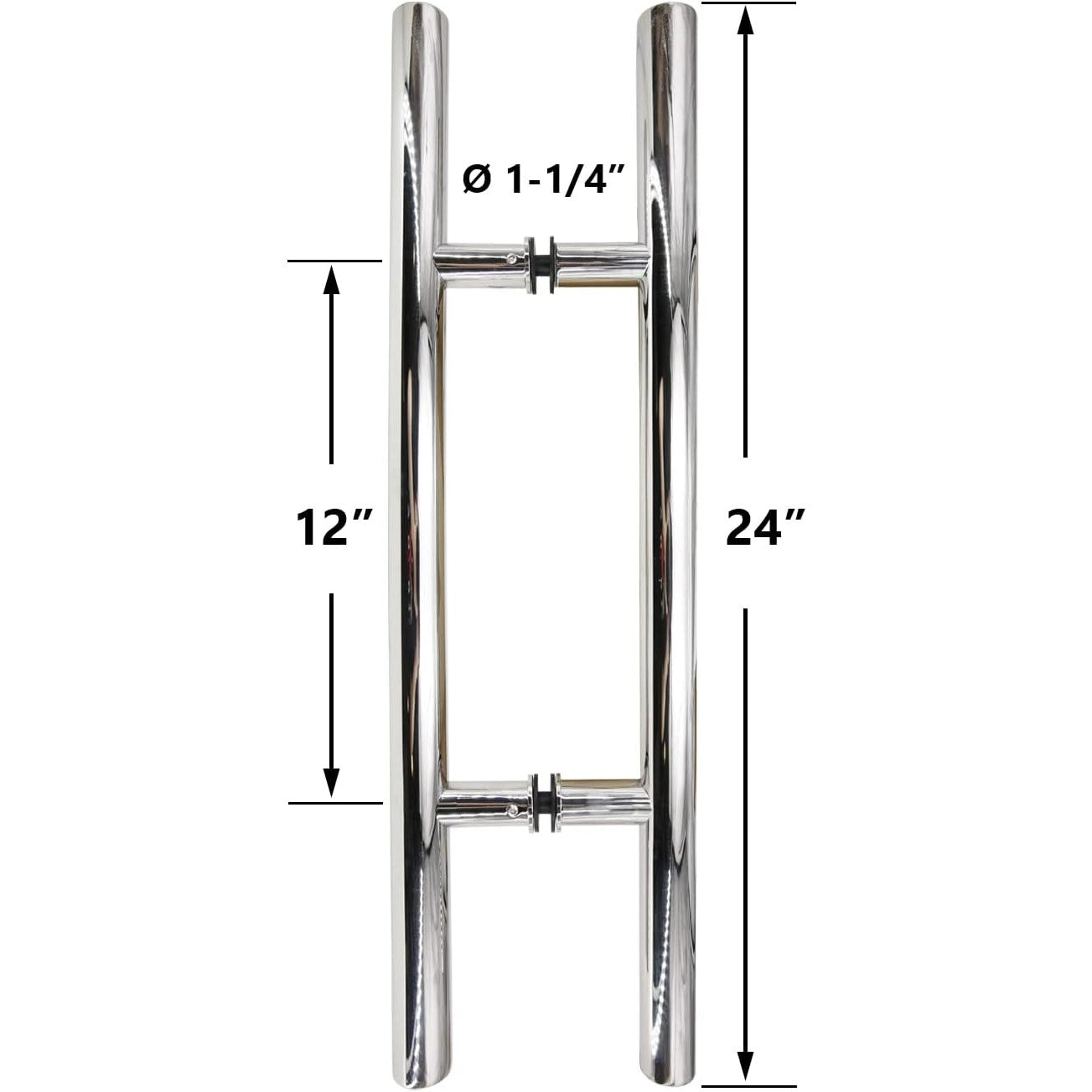 24" Ladder Style Back-to-Glass Push Pull Handle – Stainless Steel 304, Chrome Finish