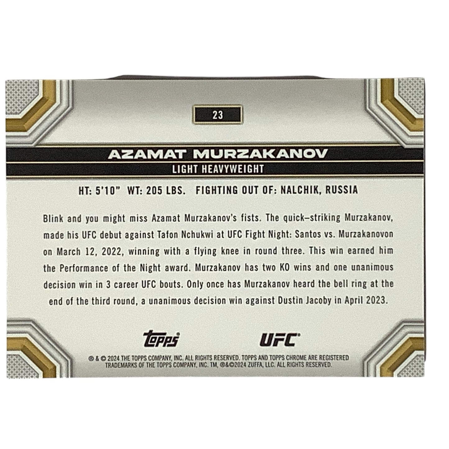 Azamat Murzakanov, Light Heavyweight, UFC Card 23, 2024 Topps Chrome UFC, NM+