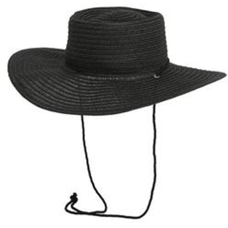 Melrose & Market Boater Hat – Black Wide‑Brim Sun Hat w/ Chin Strap