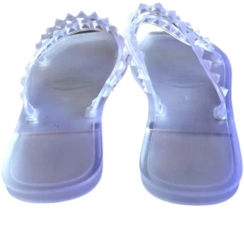 MIXIT Size 8 Women's Slip-On Large Frosted Clear Strappy Studded Sandals, 8