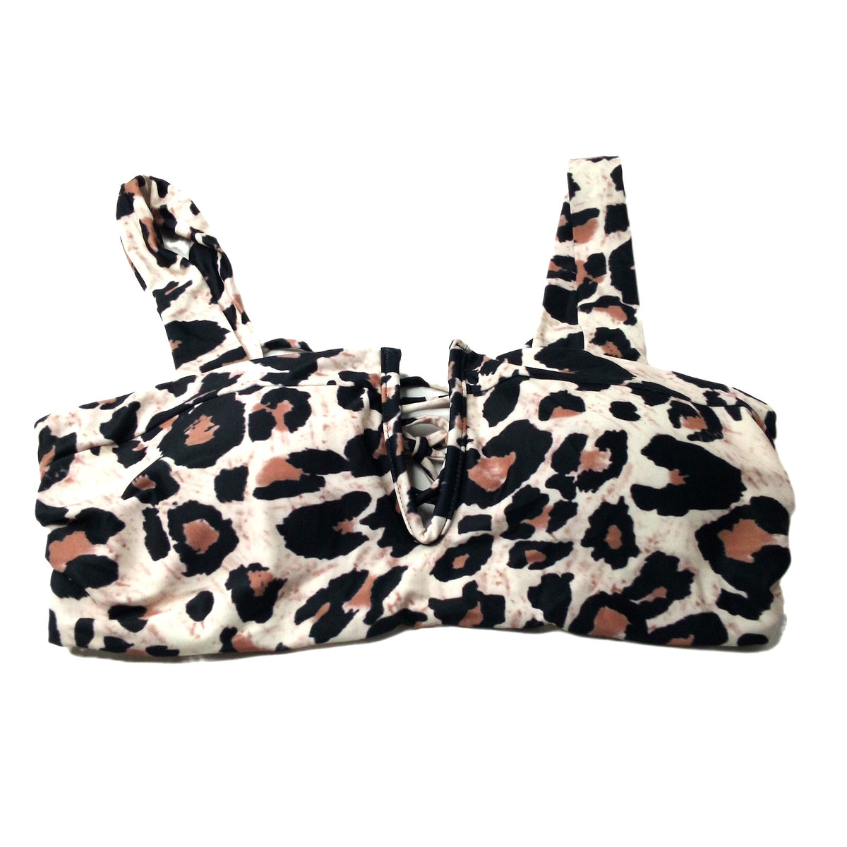 Women's Leopard Print Tie-Front Bikini Top XL Nylon Spandex Swim Top