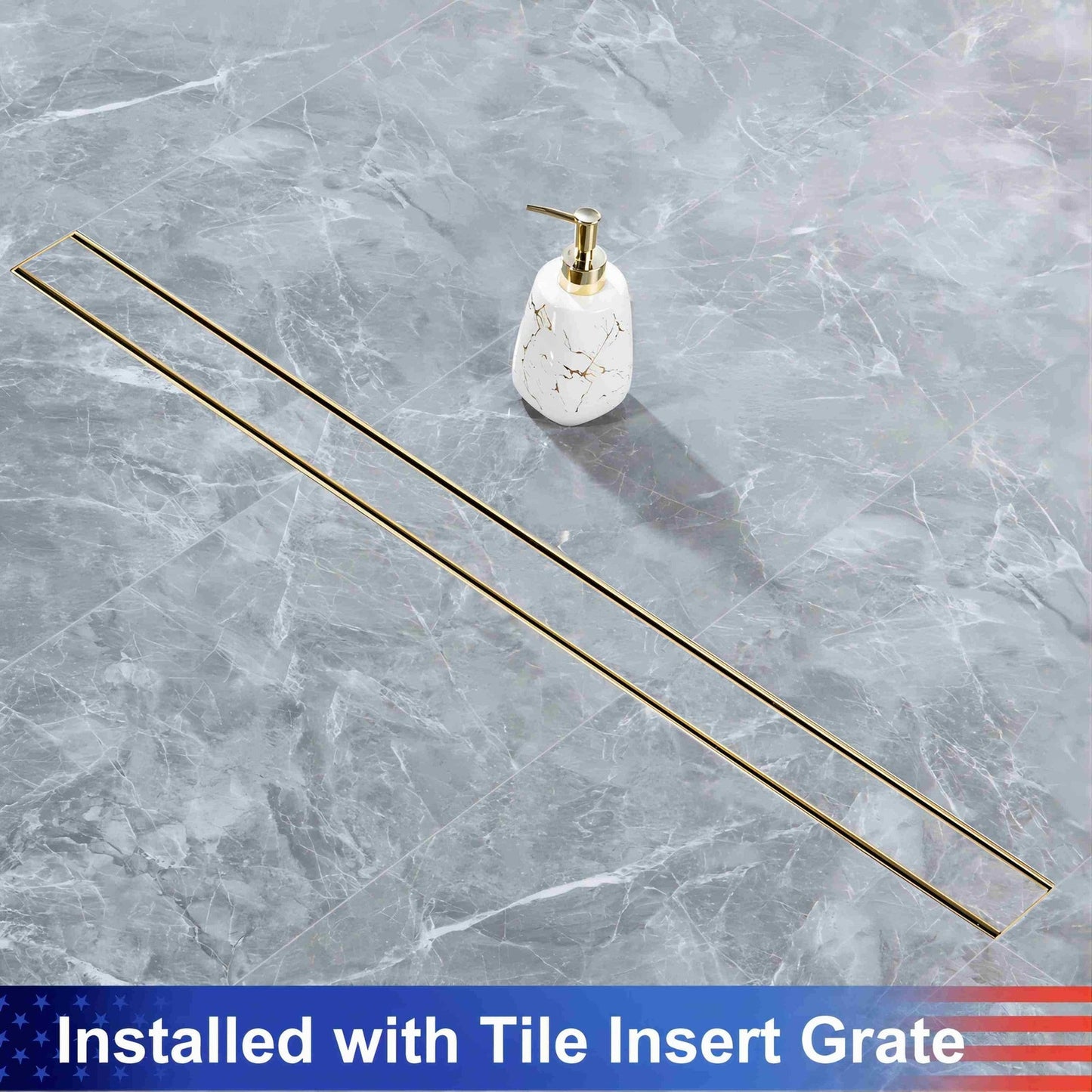 Rainlex 36" Stainless Steel Linear Shower Drain – Tile-in Cover, Brushed Gold