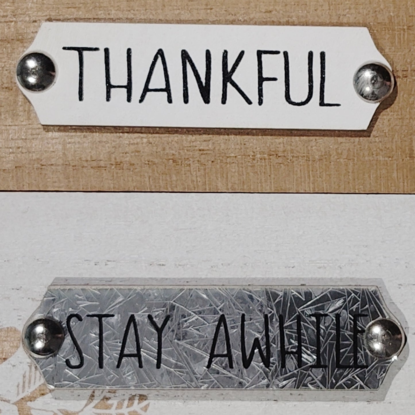 4 Tabletop Wooden Decorative Plaques - Thankful for Every Moment & Stay Awhile