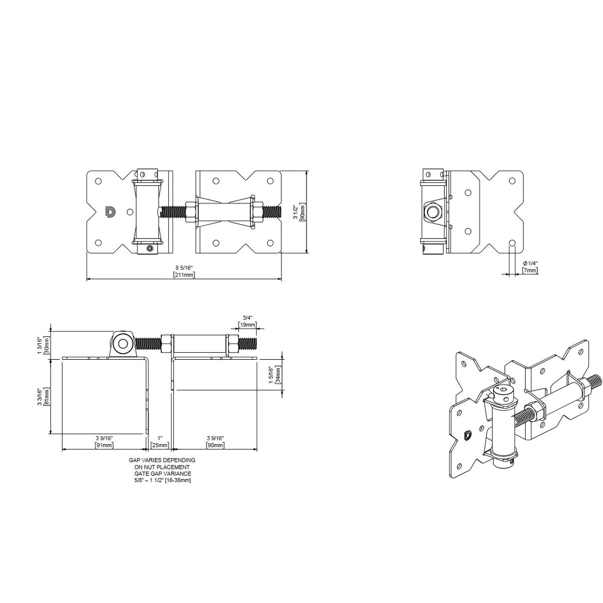 D&D Technologies DDS2HSNA Self-Closing Gate Hinge Stainless Steel Black
