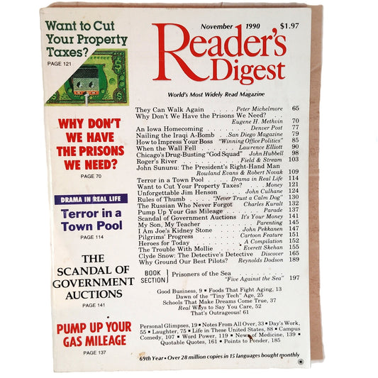 Reader's Digest November 1990 Vintage Back Issue, John Sununu, Jim Henson