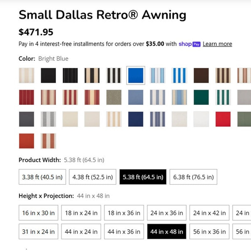 Awntech Dallas Retro Fixed Awning 5.38 ft x 44" x 48" Bright Blue Acrylic Fabric
