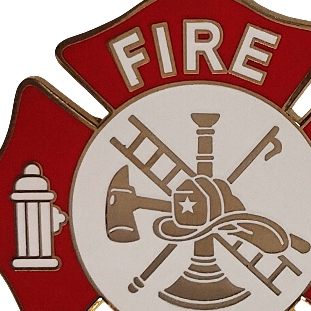 Large Fire Dept Maltese Cross Hat Lapel Pin 1‑1/2"D
