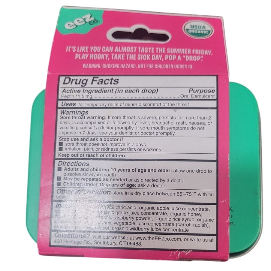 Lolleez Sootheez Organic Throat Soothing Drops Watermelon Mint 14ct Tin