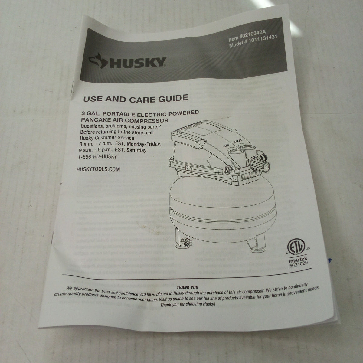 Husky 3 Gallon Pancake Air Compressor 120 PSI Oil-Free Portable Electric