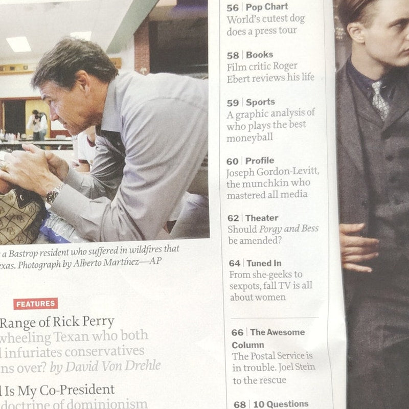 TIME Magazine Sept. 26 2011 Rick Perry Cover - Sarah Palin, Women in Television