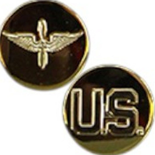 Army Enlisted Aviation and U.S. Collar Discs Devices Pins Set, 1"D