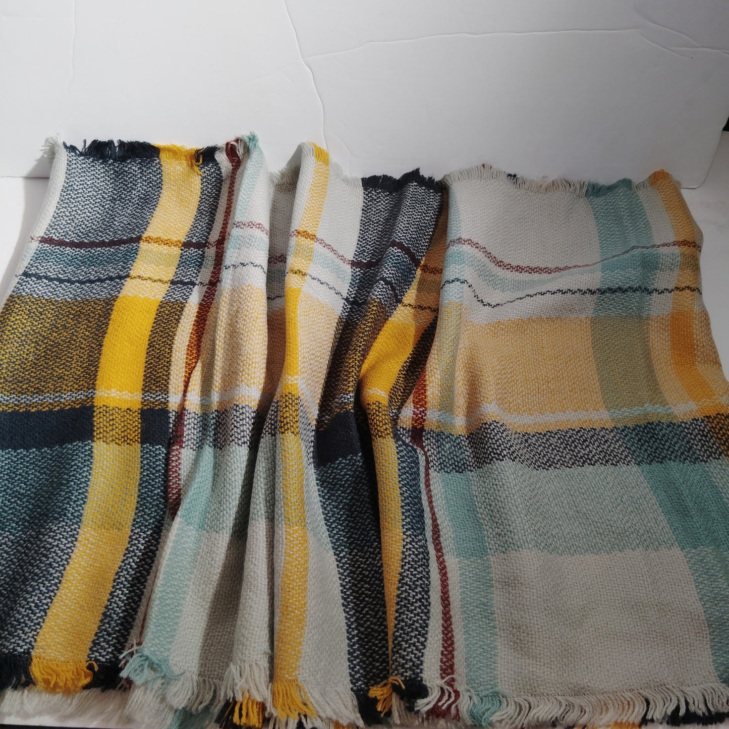 Lucky Leaf Infinity Scarf Aquamarine Plaid Acrylic 36" × 20" Fall/Winter Wear