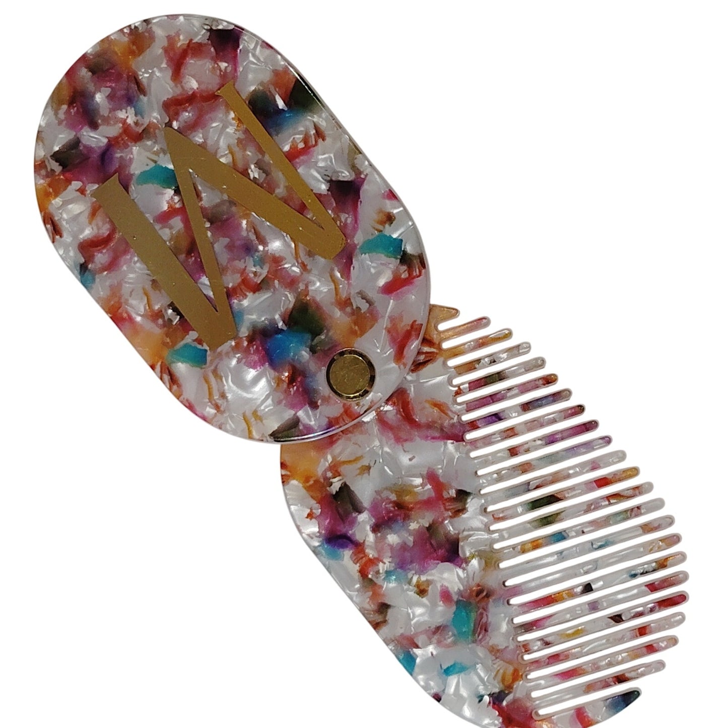 Compact Mirror & Comb – Monogram “M” – Foldable Accessory – 3.5"x2.375" Closed
