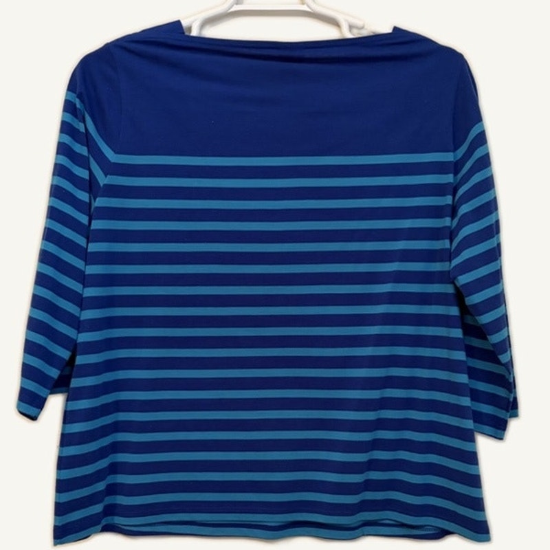 Bedford Fair XL Navy Teal Striped Top & Solid Teal Button Coat 2-Piece Set