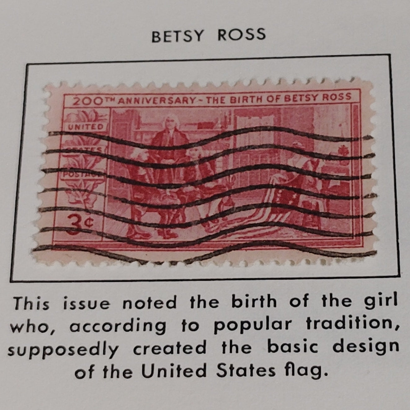 1952 3¢ Betsy Ross Bicentennial Stamp – Scott 1004 – First U.S. Flag Tribute