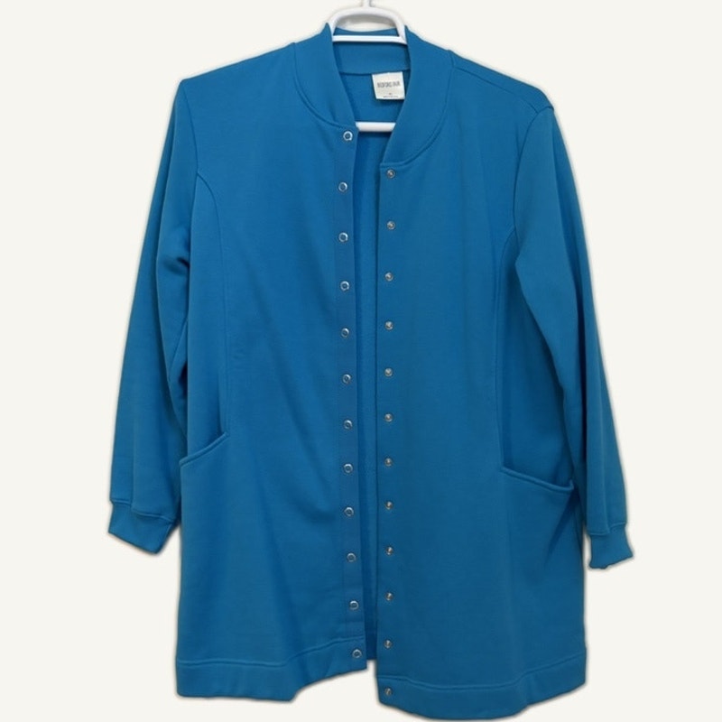 Bedford Fair XL Navy Teal Striped Top & Solid Teal Button Coat 2-Piece Set