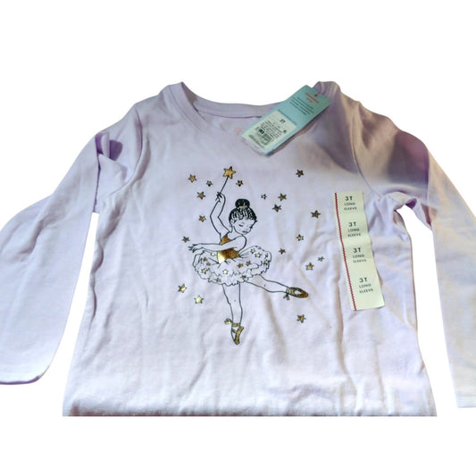 Cat & Jack Toddler 3T Girls' Glitter Ballerina Long Sleeve Graphic T-Shirt | Light Lavender/Purple