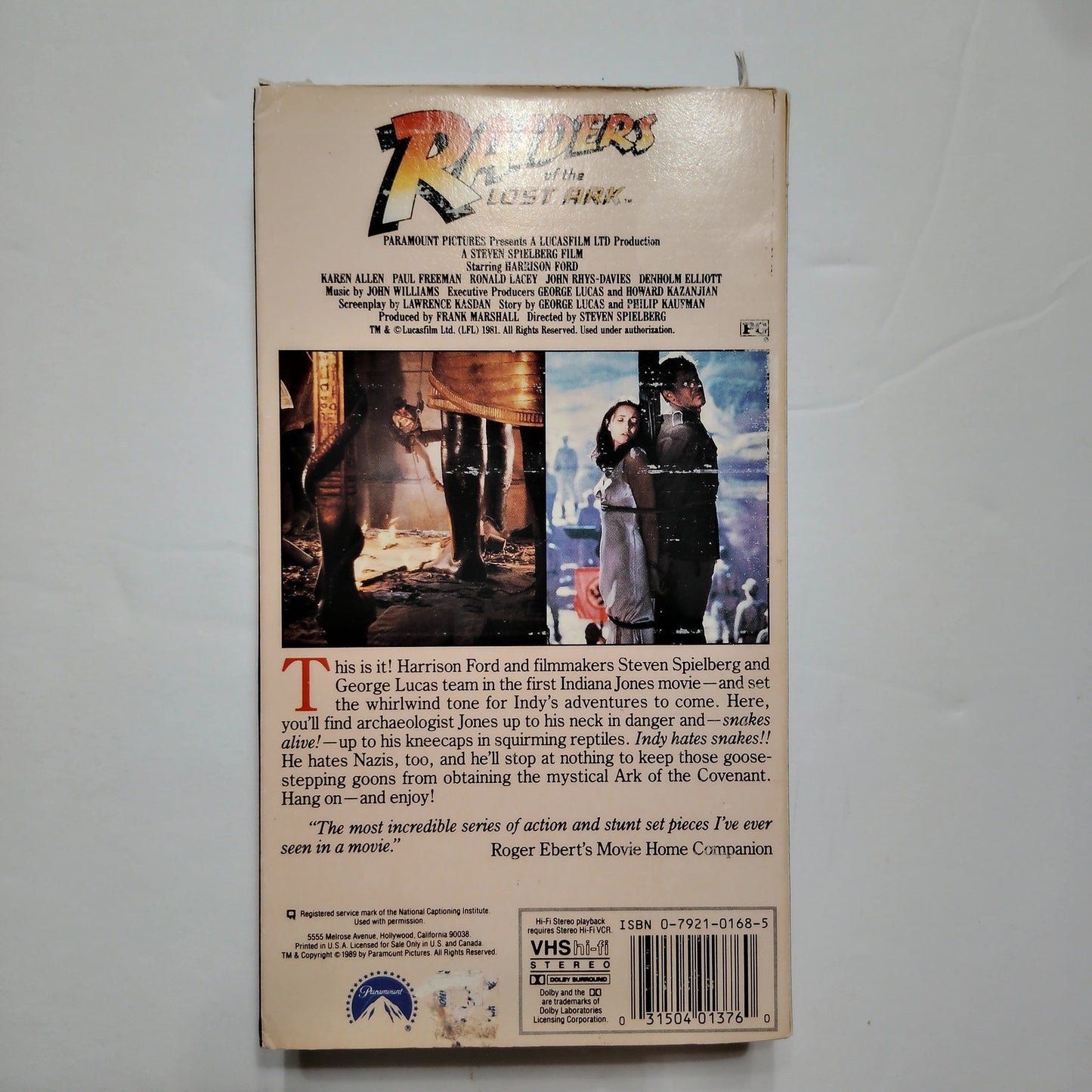Indiana Jones Raiders of the Lost Ark VHS 1981 Harrison Ford Adventure Vintage