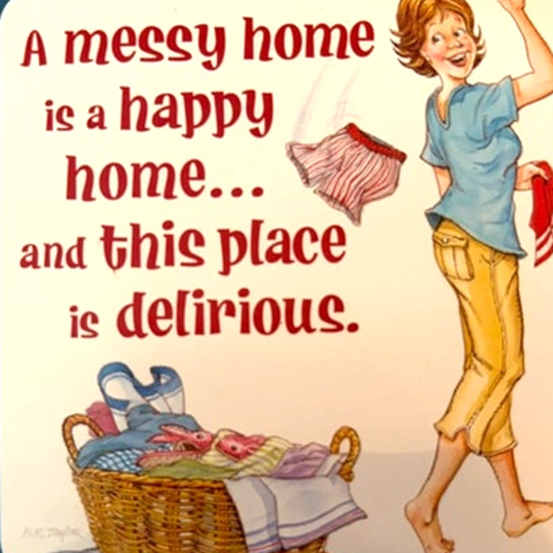 Humorous Fridge Magnet Messy Home Happy Home Laundry Cartoon 3.5x3.5