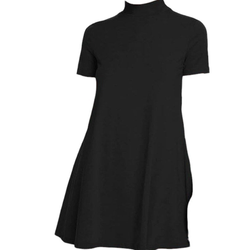 Mock Neck T-Shirt Dress Casual Short Sleeve Loose A-Line Swing Mini Dress, XL