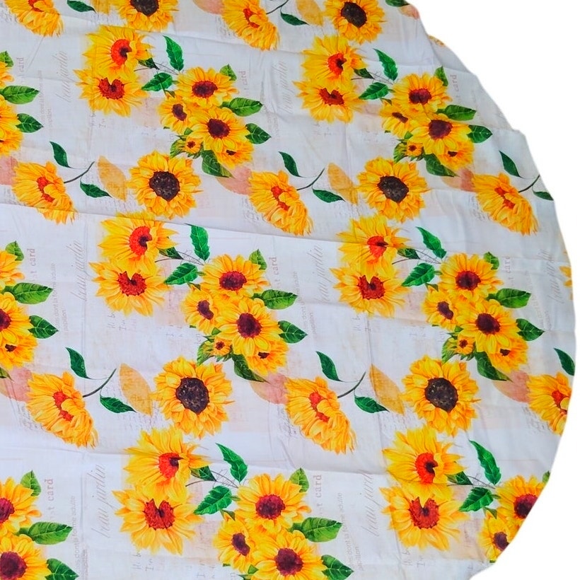 Sunflower Round Tablecloth 60 in Fabric Washable Indoor Outdoor Dining Decor