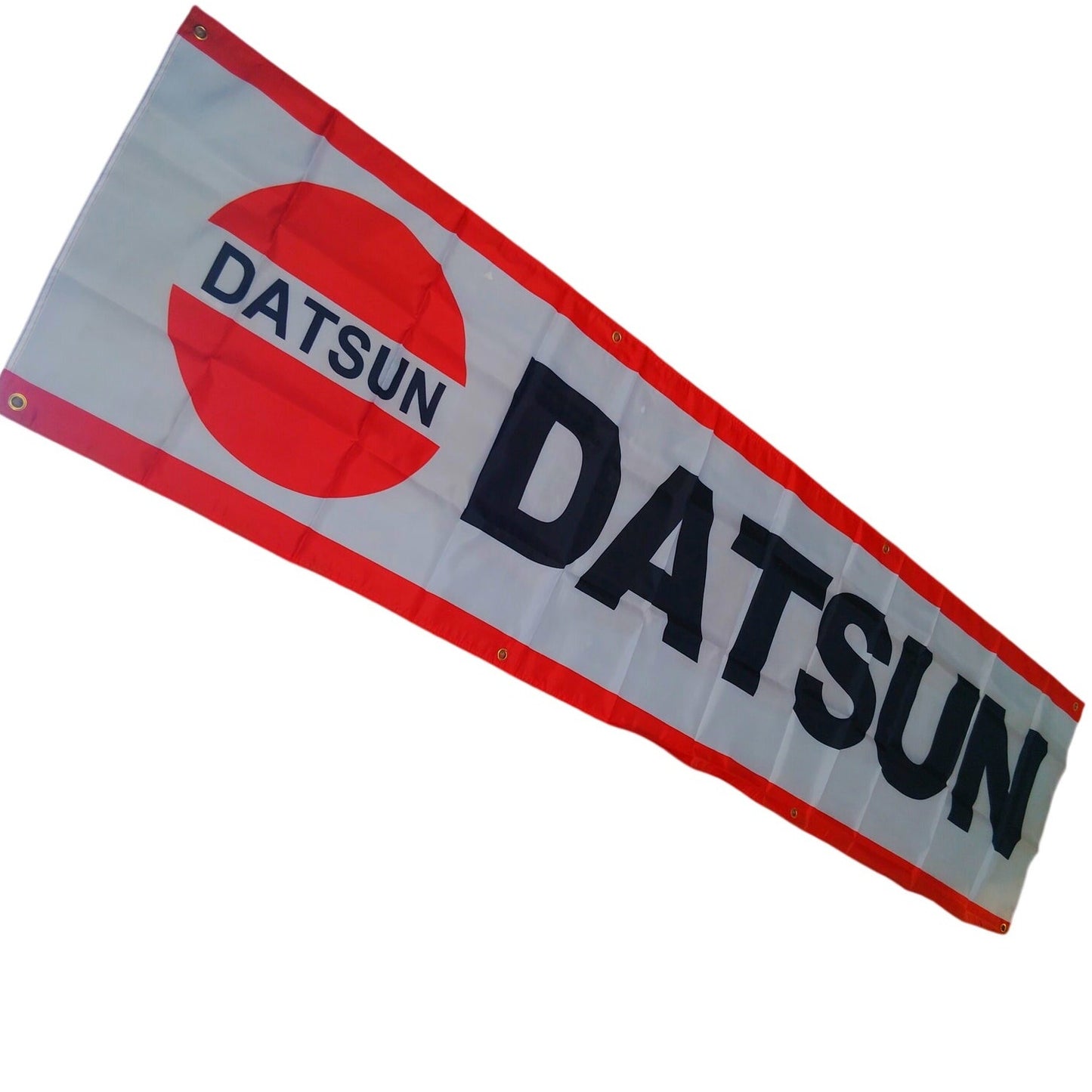 Datsun Banner 2×8 ft White, Red, Black Polyester w/ Brass Grommets Garage Decor